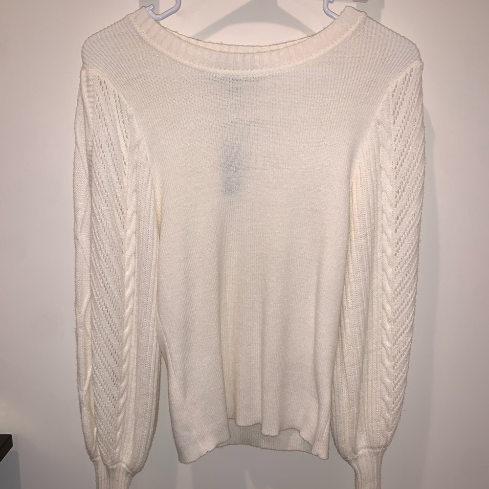 COPY - Express cream cable knit puff sleeve sweater, size small NWT